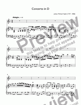 page one of Haydn, Johann Michael  - Trumpet Concerto in D major, I.Adagio - for trumpet piccolo A & piano