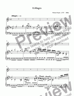 page one of Haydn, Johann Michael  - Trumpet Concerto in D major, II.Allegro - for trumpet piccolo A & piano