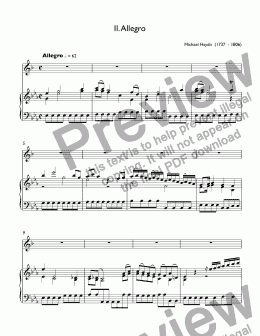 page one of Haydn, Johann Michael - Trumpet Concerto in D major, II.Allegro for trumpet Bb & piano