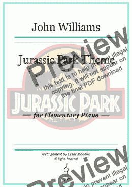 page one of Jurassic Park for Very Easy Piano