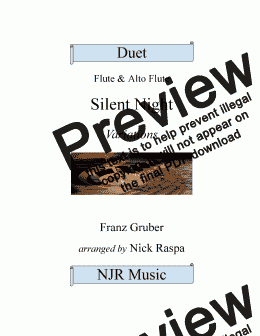 page one of Silent Night - Variations (Flute & Alto Flute Duet)