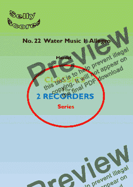 page one of CLASSIC FOR RECORDER SERIES 22. Water Music Suite 1    Allegro for 2 Descant Recorders