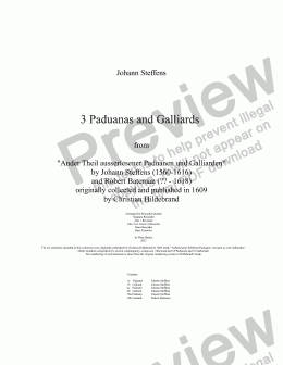 page one of 3 Paduanas and Galliards for recorder quintet