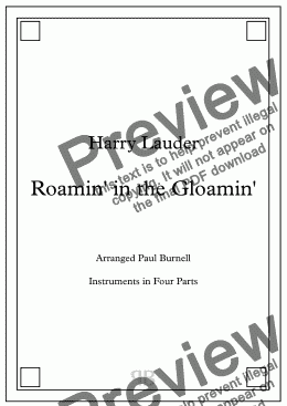 page one of Roamin' in the Gloamin', arranged for instruments in four parts – Score and Parts