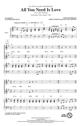 page one of All You Need Is Love (arr. Alan Billingsley) (2-Part Choir)