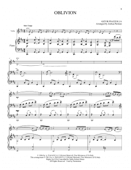 page one of Oblivion (Violin and Piano)