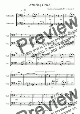 page one of Amazing Grace for Cello Duet