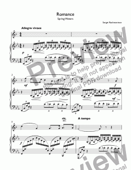 page one of Rachmaninoff, Sergei - Romance Spring Waters for trumpet Bb & piano (Весенние воды)