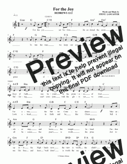 page one of For the Joy - HEBREWS 12:2 - worship chorus lead sheet