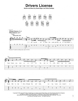page one of drivers license (Easy Guitar Tab)
