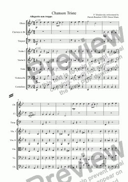 page one of Tchaikovsky Chanson Triste for Orchestra