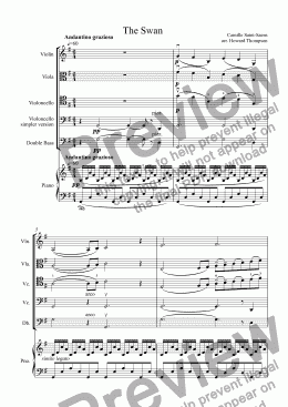 page one of Saint-Saen's  Swan for Piano & Strings