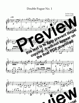 page one of Double Fugue No 1 - Full Score