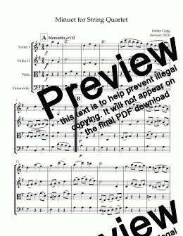 page one of Minuet for String Quartet - Score and parts