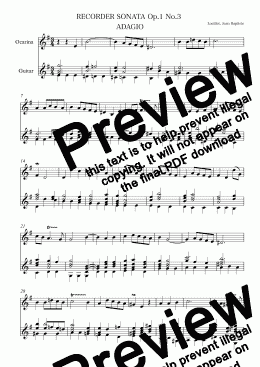 page one of RECORDER SONATA Op.1 No.3  ADAGIO