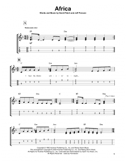 page one of Africa (Easy Ukulele Tab)