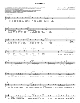 page one of Bad Habits (Lead Sheet / Fake Book)