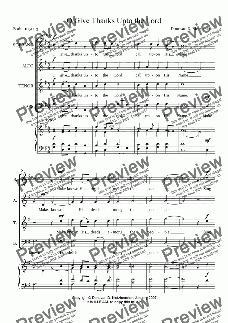 O Give Thanks Unto The Lord Download Sheet Music Pdf File