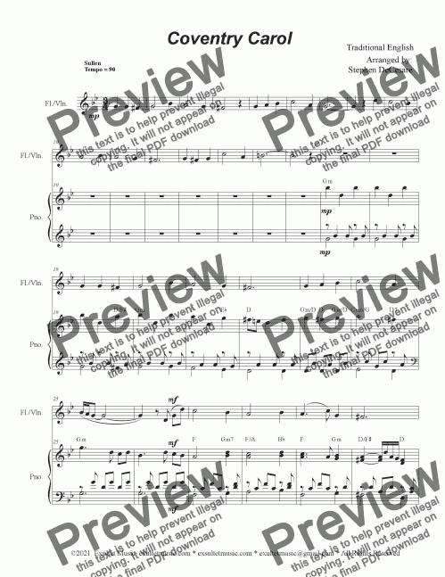 Coventry Carol Flute Or Violin Solo And Piano Sheet Music Pdf File 5902