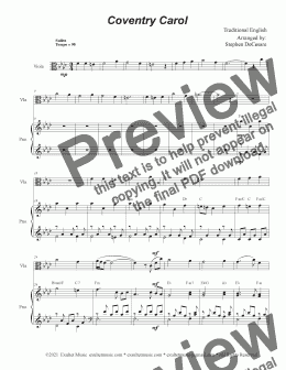 page one of Coventry Carol (Viola solo and Piano)