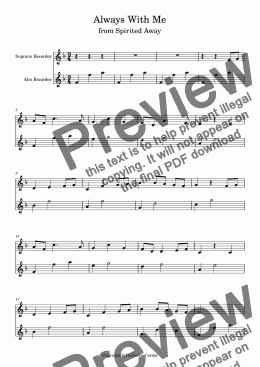 page one of Always with me (Recorder duet Soprano/Alto)