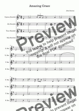 page one of Amazing Grace (Recorder quartet S/A/T/B)