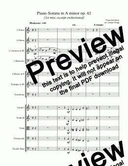 page one of Piano Sonata in A minor op 42 (1st mvt excerpt orchestrated) - Score and parts