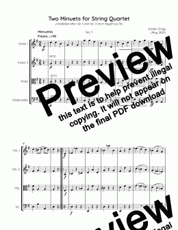 page one of Two Minuets for String Quartet - Score and parts