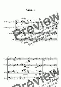 page one of Calypso - Brass Quartet