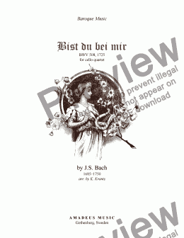 page one of Bist du bei mir, Be thou with me BWV 508 for cello quartet