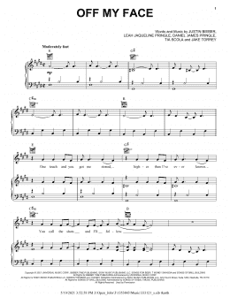 page one of Off My Face (Piano, Vocal & Guitar Chords (Right-Hand Melody))