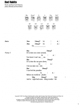 page one of Bad Habits (Guitar Chords/Lyrics)