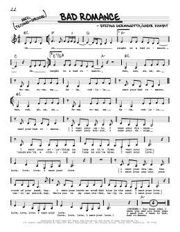 page one of Bad Romance (Real Book – Melody, Lyrics & Chords)