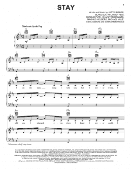 page one of Stay (feat. Justin Bieber) (Piano, Vocal & Guitar Chords (Right-Hand Melody))