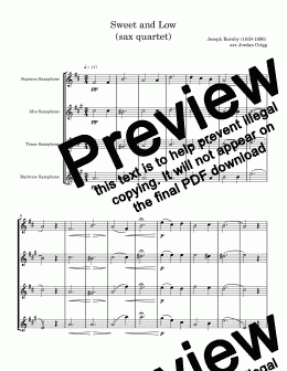 page one of Sweet and Low (sax quartet) - Score and Parts