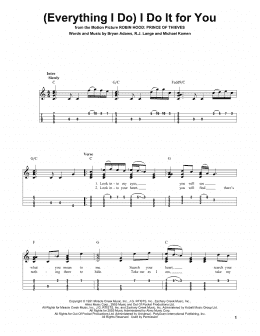 page one of (Everything I Do) I Do It For You (Easy Ukulele Tab)