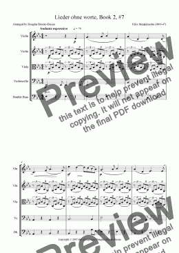 page one of Mendelssohn: Lieder ohne worte, Book 2, #7   in E flat for string orchestra