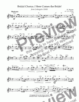 page one of Bridal Chorus / Here Comes the Bride! Lead sheet + guitar chords (D Major)