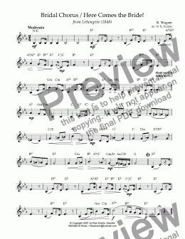 page one of Bridal Chorus / Here Comes the Bride! Lead sheet + guitar chords (Eb Major)