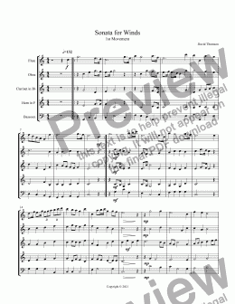 page one of Sonata for Winds - a setting in 3 movements for 5-part wind ensemble