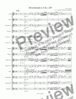 page one of W. A. Mozart Divertimento n.5 Kv. 229 Full Score