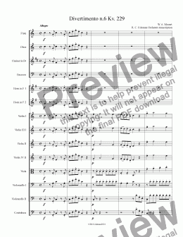 page one of W. A. Mozart Divertimento n.5 Kv. 229 Full Score