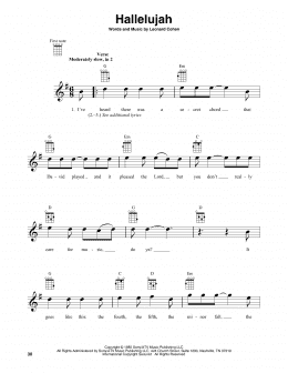 page one of Hallelujah (Baritone Ukulele)