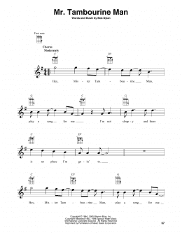 page one of Mr. Tambourine Man (Baritone Ukulele)