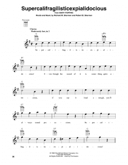 page one of Supercalifragilisticexpialidocious (from Mary Poppins) (Baritone Ukulele)