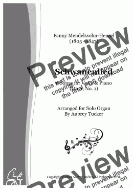 page one of Organ: Schwanenlied (Swan song) from 6 Songs for Voice & Piano (Op. 1, No. 1) - Fanny Mendelssohn-Hensel