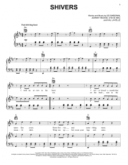 page one of Shivers (Piano, Vocal & Guitar Chords (Right-Hand Melody))