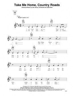 page one of Take Me Home, Country Roads (Baritone Ukulele)