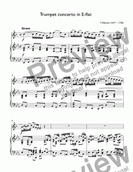 page one of Albinoni - Trumpet Concerto in E-Flat Major, Op. 7, No. 1: I. Grave adagio for trumpet Bb & piano