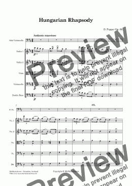 page one of Popper Hungarian Rhapsody Op. 68 for Cello and String Orchestra